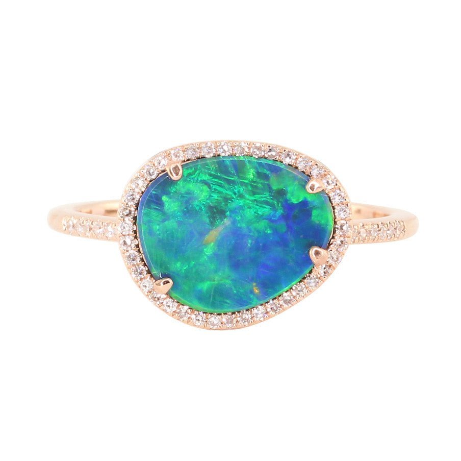 925 Sterling Silver Diamond Single Band Opal Ring