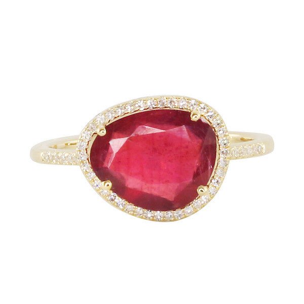 925 Sterling Silver Diamond Single Band Ruby Ring
