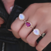 925 Sterling Silver Diamond Single Band Ruby Ring - Image 3