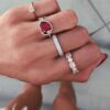 925 Sterling Silver Diamond Single Band Ruby Ring - Image 6