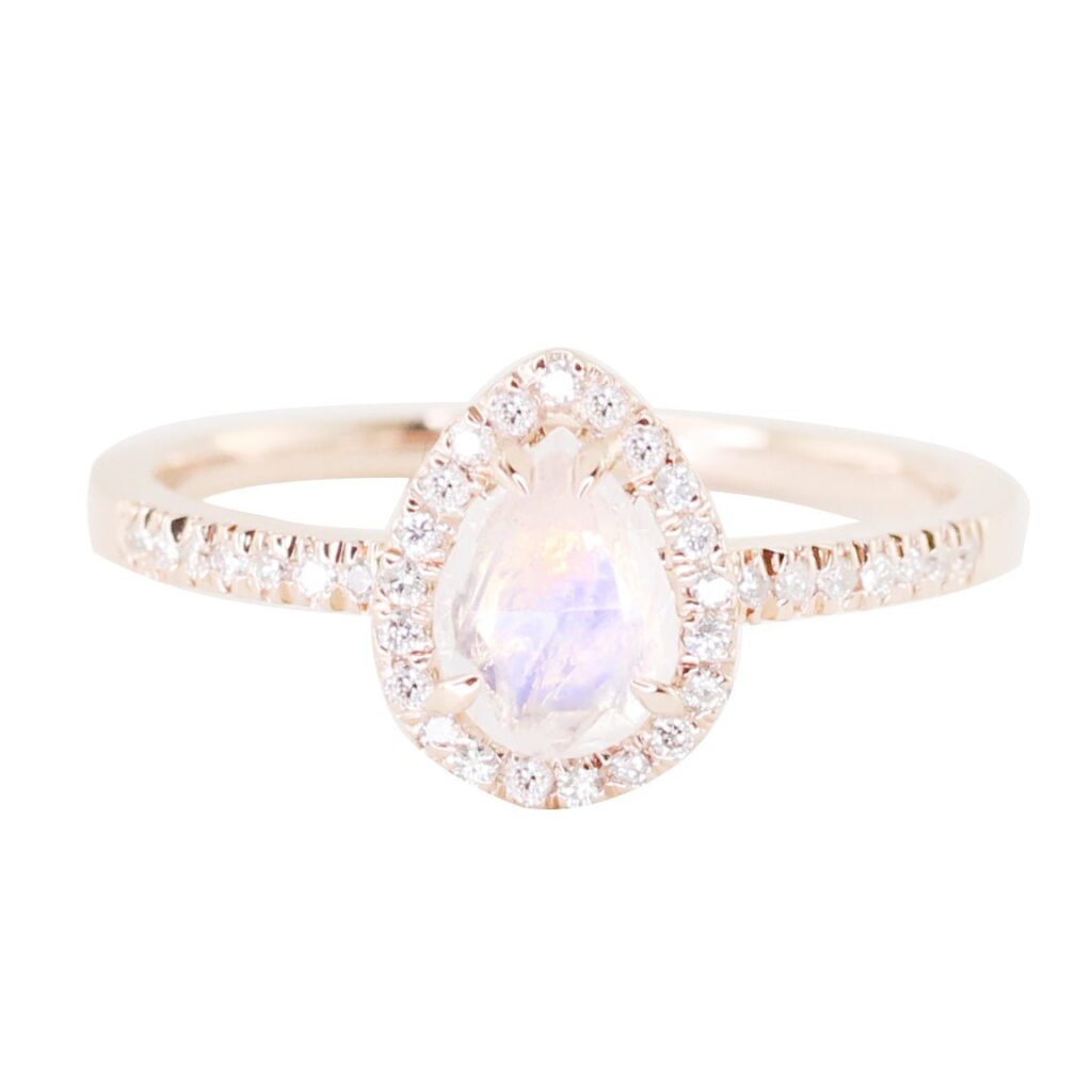 925 Sterling Silver Diamond Single Band Teardrop Moonstone Ring