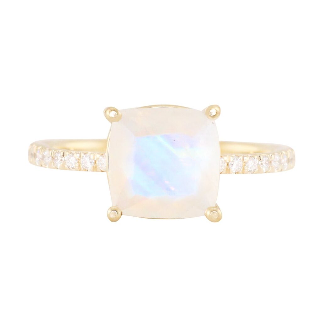 925 Sterling Silver Diamond Solitaire Cushion Moonstone Eternity Ring