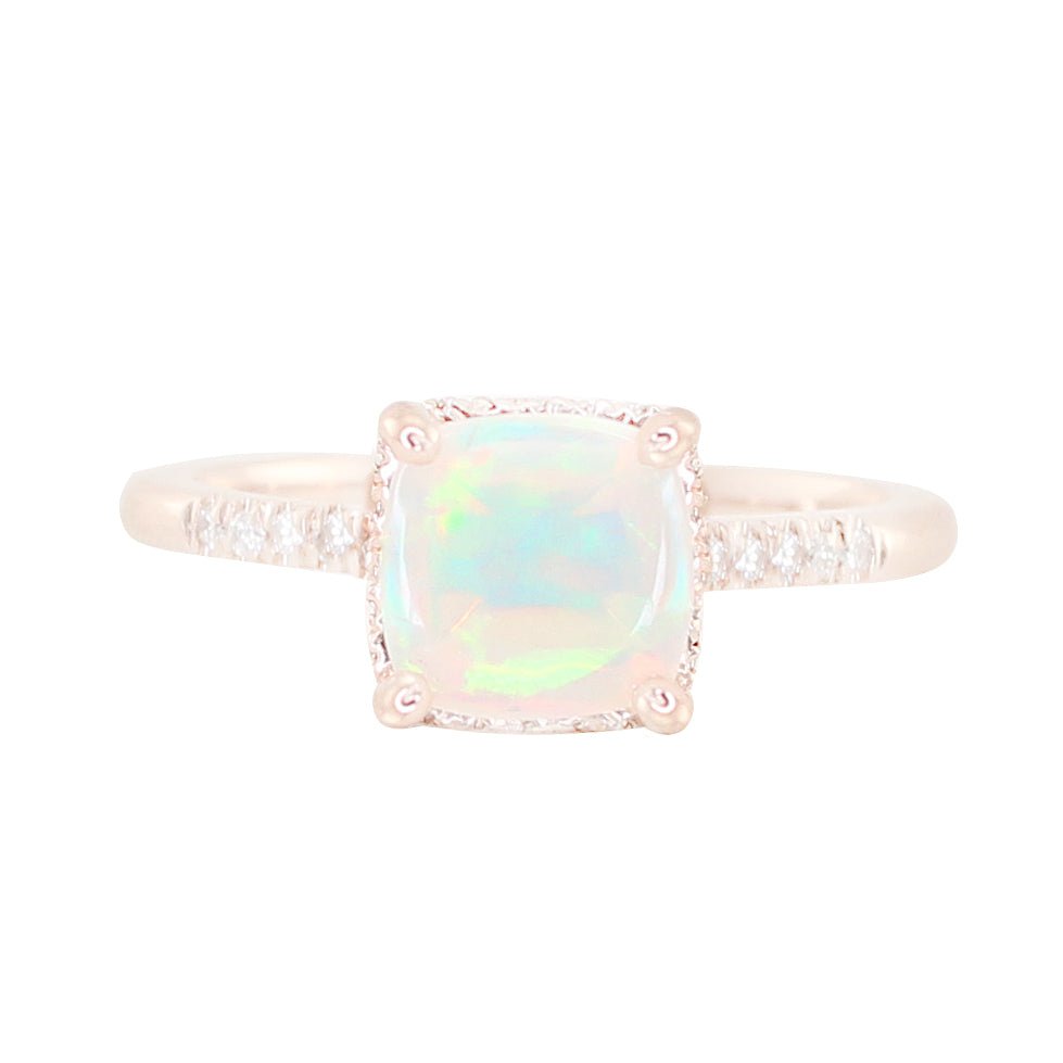925 Sterling Silver Diamond Solitaire Cushion Opal Eternity Ring