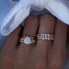925 Sterling Silver Diamond Solitaire Cushion Opal Eternity Ring - Image 4