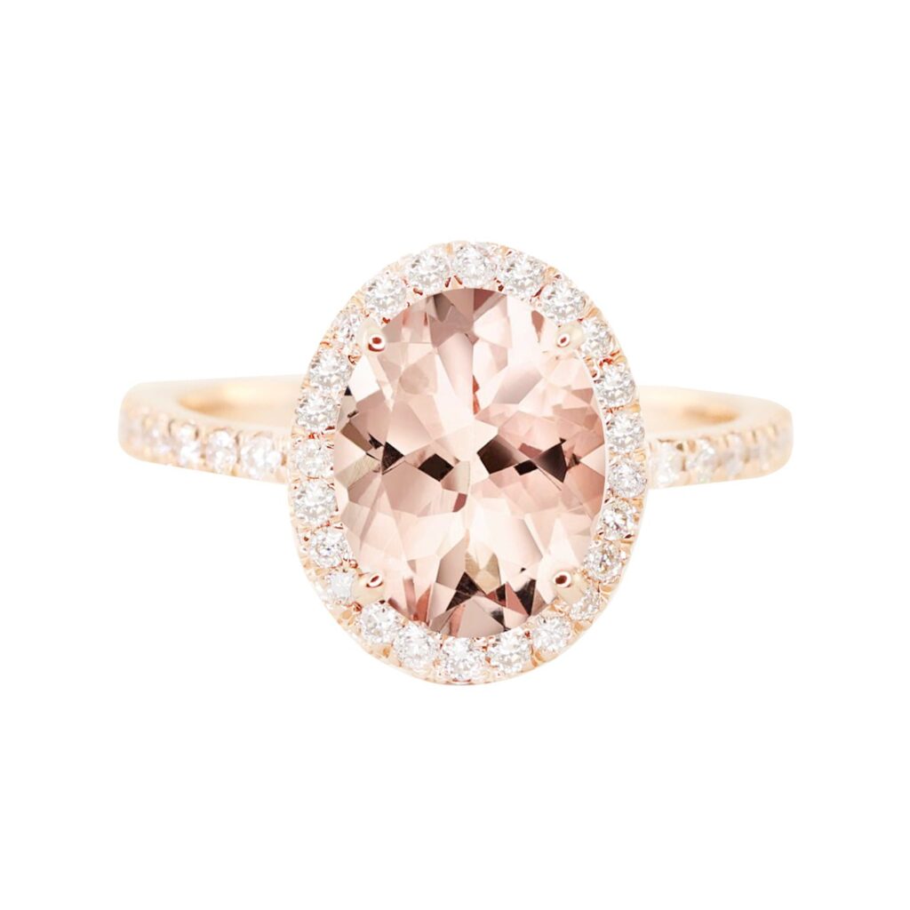925 Sterling Silver Diamond Solitaire Morganite Eternity Ring Halo