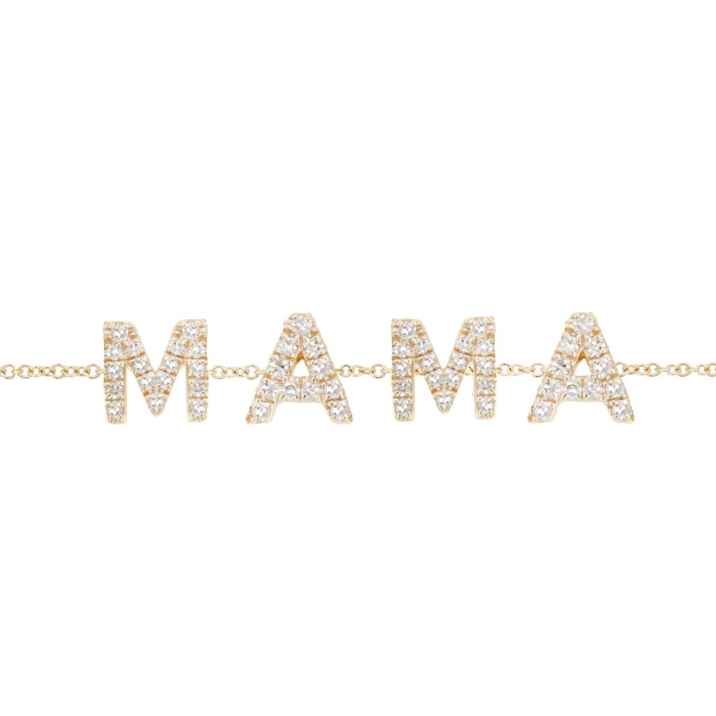 925 Sterling Silver Diamond Spaced Mama Bracelet