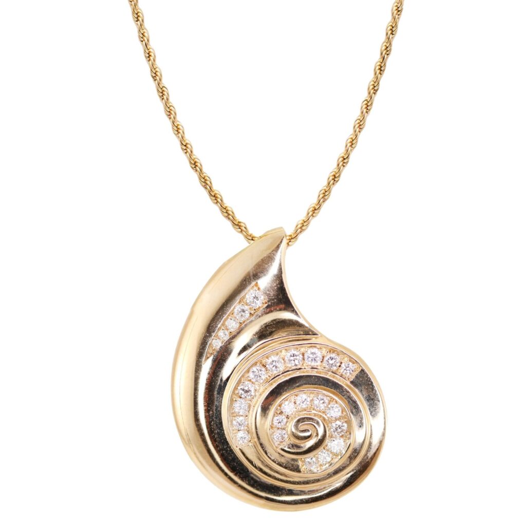 925 Sterling Silver Diamond Spiral Shell Necklace