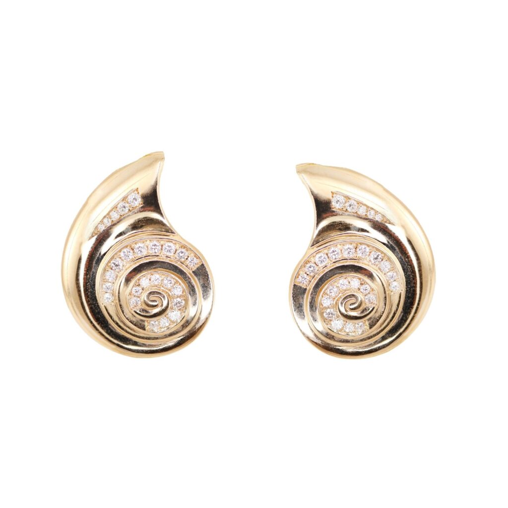 925 Sterling Silver Diamond Spiral Shell Stud Earrings