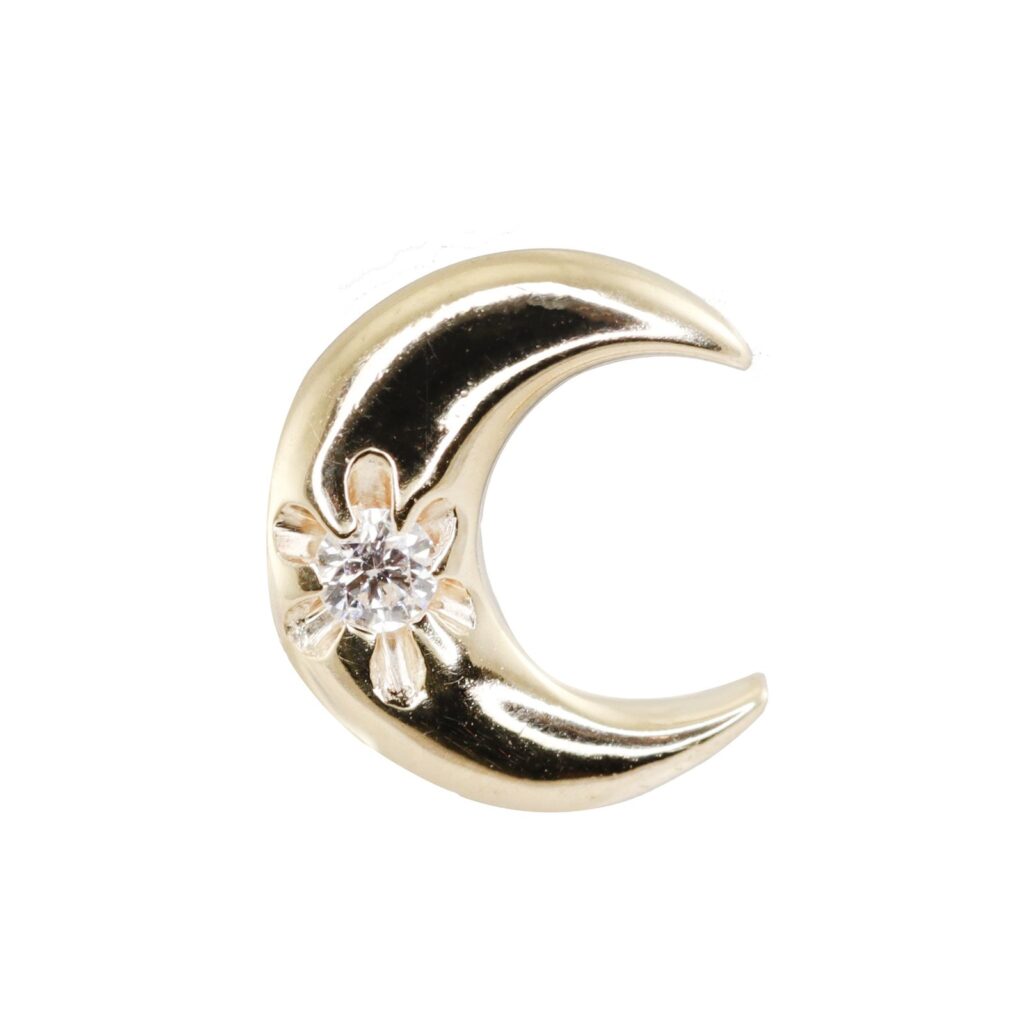 925 Sterling Silver Diamond Starburst Crescent Moon Stud