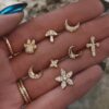 925 Sterling Silver Diamond Starburst Crescent Moon Stud - Image 2