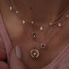 925 Sterling Silver Diamond Starburst Hammered Mini Disk Necklace - Image 2