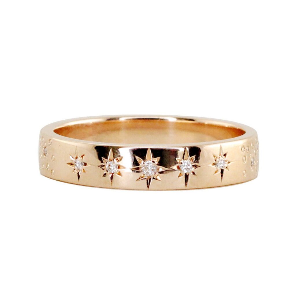 925 Sterling Silver Diamond Starburst Hammered Ring