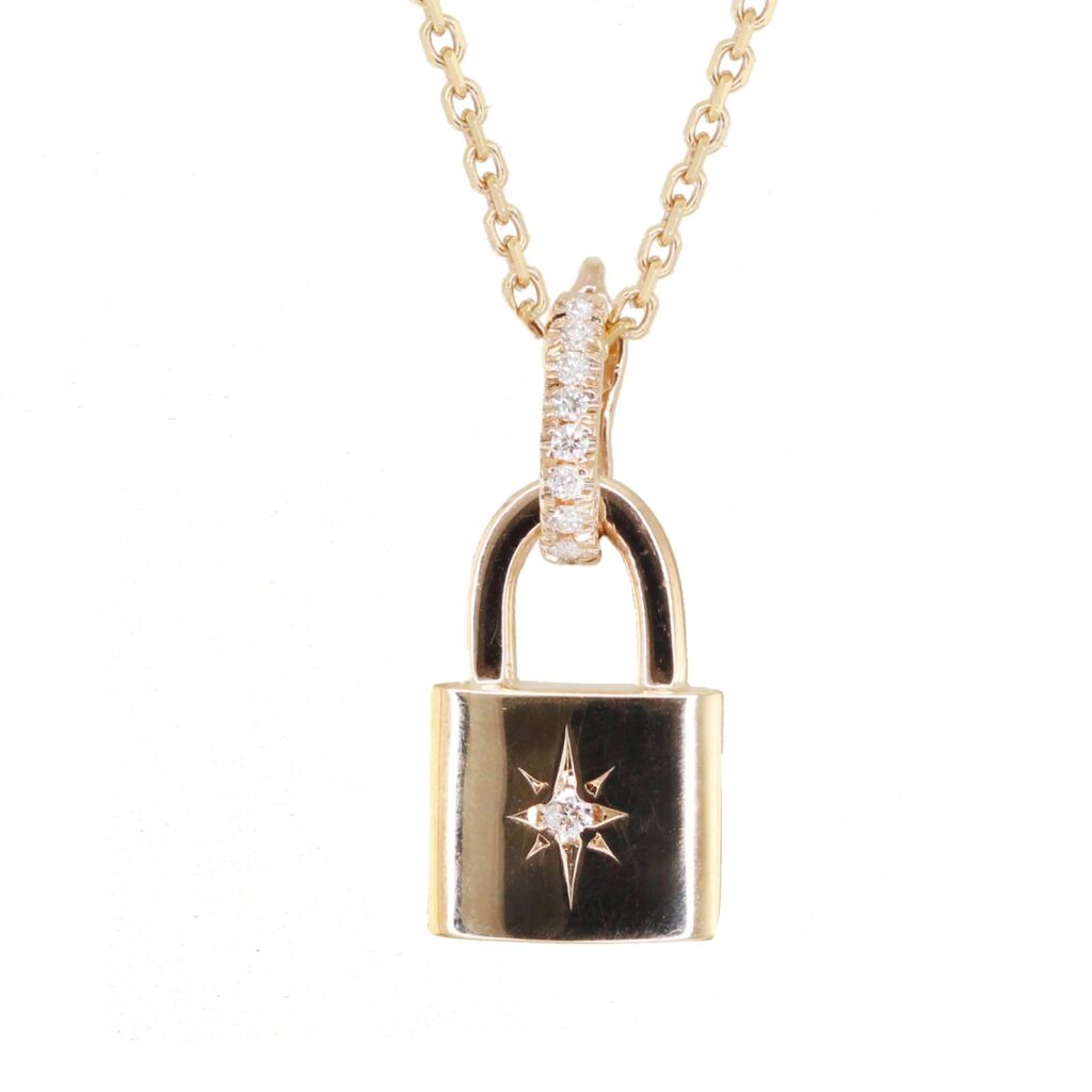 925 Sterling Silver Diamond Starburst Lock Necklace