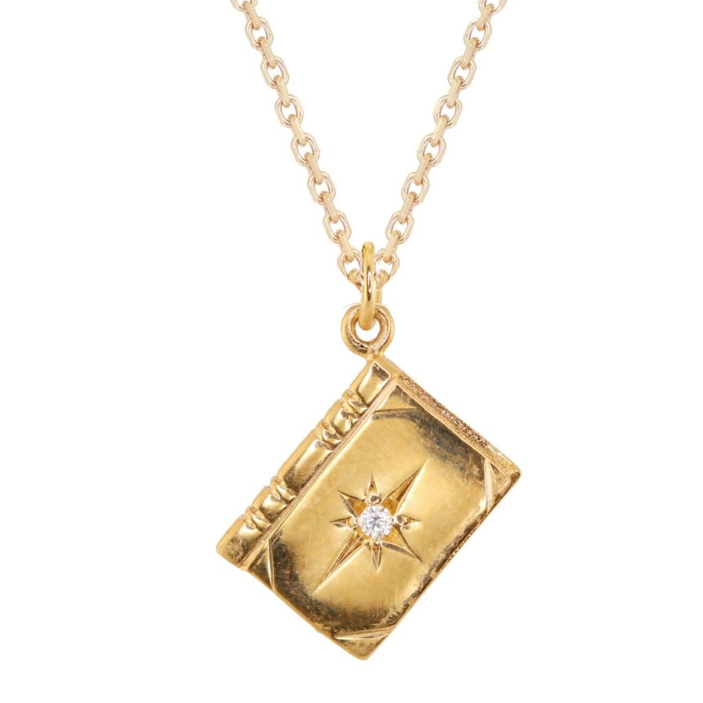 925 Sterling Silver Diamond Starburst Vintage Book Charm