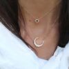 925 Sterling Silver Diamond Starlit Crescent Moon Necklace - Image 5