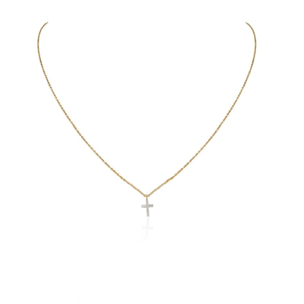 925 Sterling Silver Diamond Studded Tiny Cross Necklace