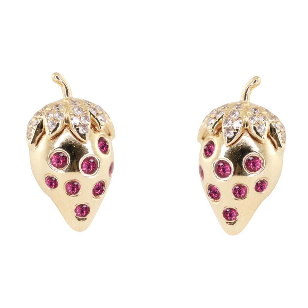 925 Sterling Silver Diamond Summer Strawberry Stud