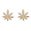 Sterling silver leaf stud earrings with diamond accents