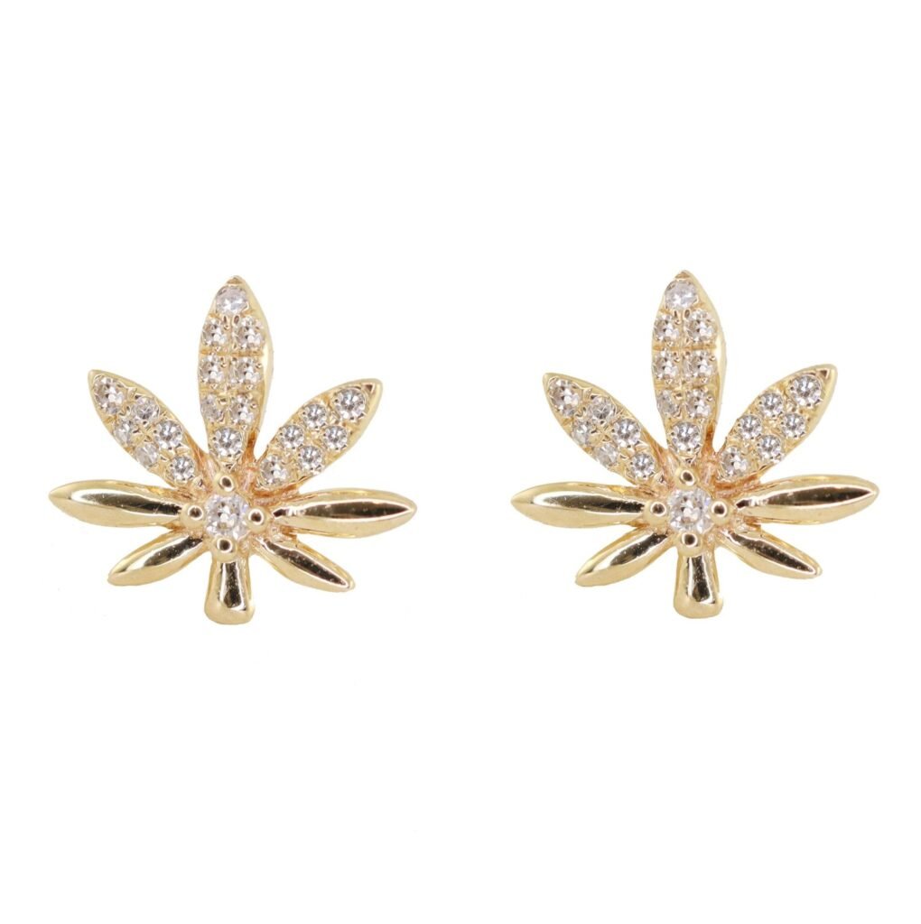 925 Sterling Silver Diamond Sweet Leaf Stud Earrings