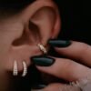 Sterling silver hoop earrings with premium CZ diamond pave accents