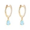 925 Sterling Silver teardrop hoop earrings with aquamarine and diamond accents
