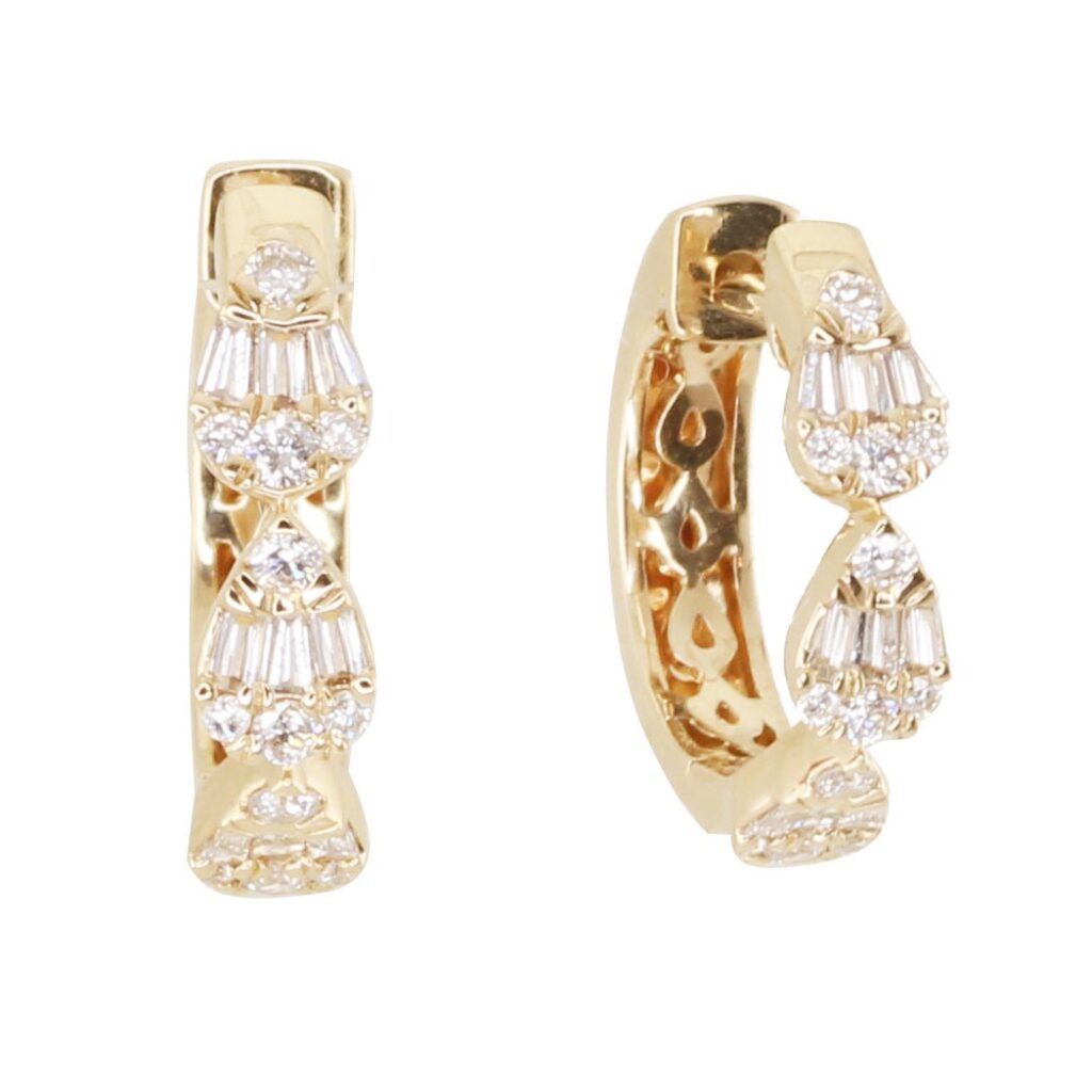 925 Sterling Silver Diamond Teardrop Baguette Hoop Earrings