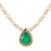 Teardrop emerald pendant necklace with diamond-accented chain