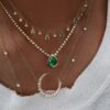Diamond teardrop emerald necklace with thick gold plating