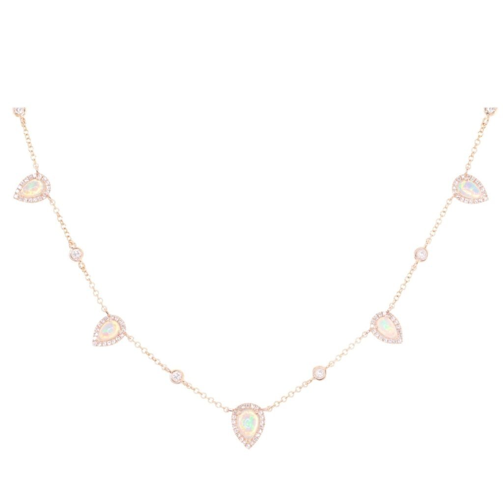 925 Sterling Silver Diamond Teardrop Opal Choker Necklace