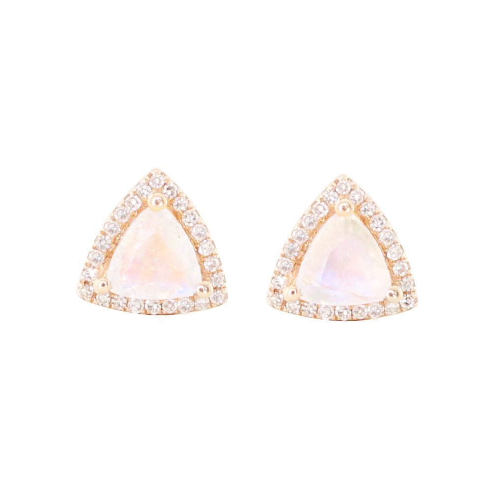 925 Sterling Silver Diamond Trillion Moonstone Stud Earrings