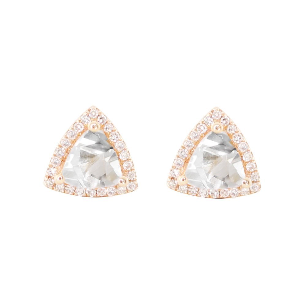 925 Sterling Silver Diamond Trillion White Topaz Stud Earrings