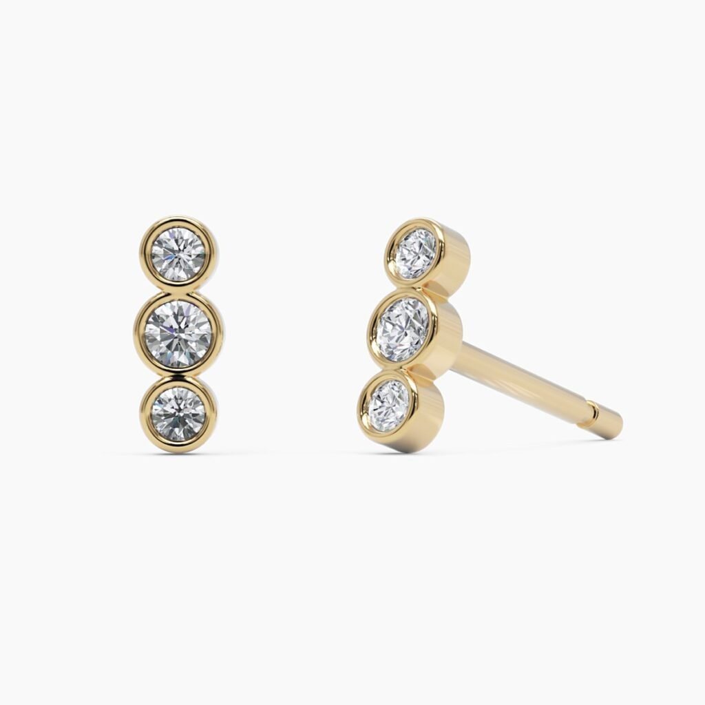 925 Sterling Silver Diamond Trio Stud Earrings