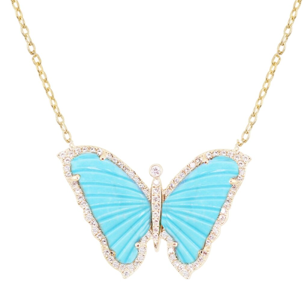 925 Sterling Silver Diamond Turquoise Baby Butterfly Necklace