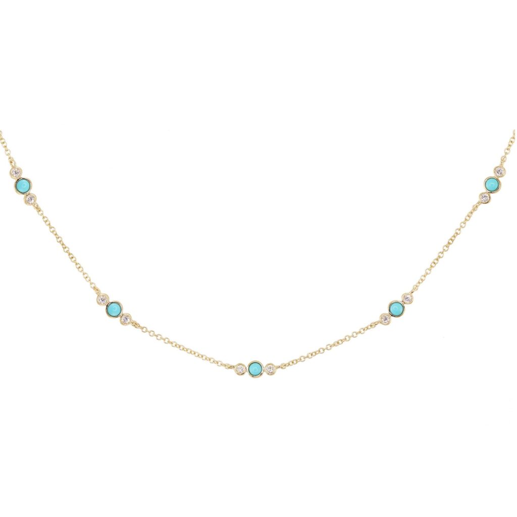 925 Sterling Silver Diamond Turquoise Bezel Necklace