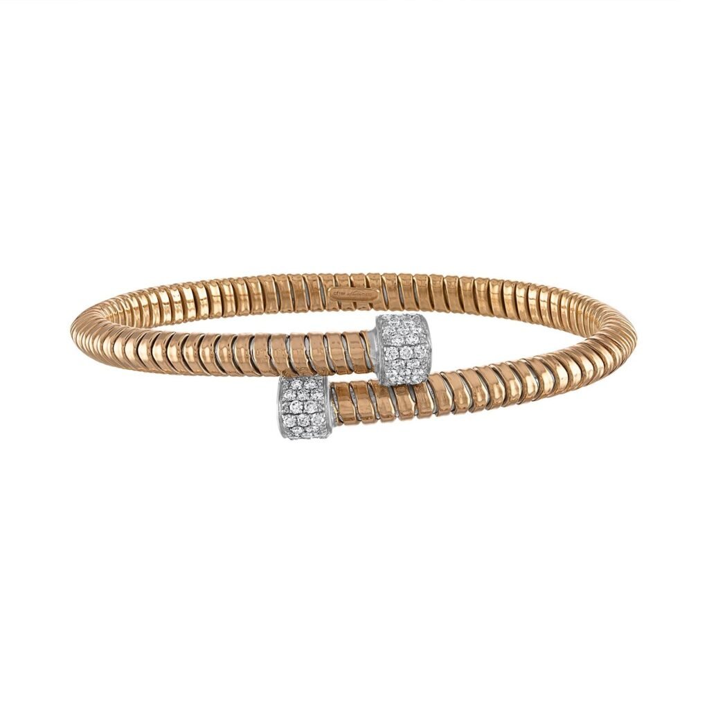925 Sterling Silver Diamond Twisted Crossed Cuff