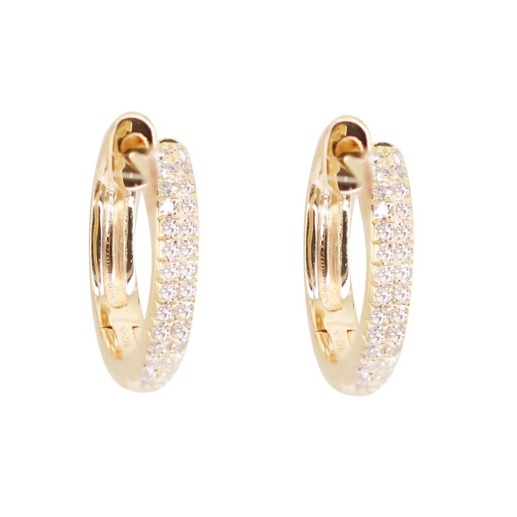 925 Sterling Silver Diamond Two Row Rounded Hoop Earrings