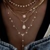Gold-plated sterling silver necklace with rounded snake chain and water drop design