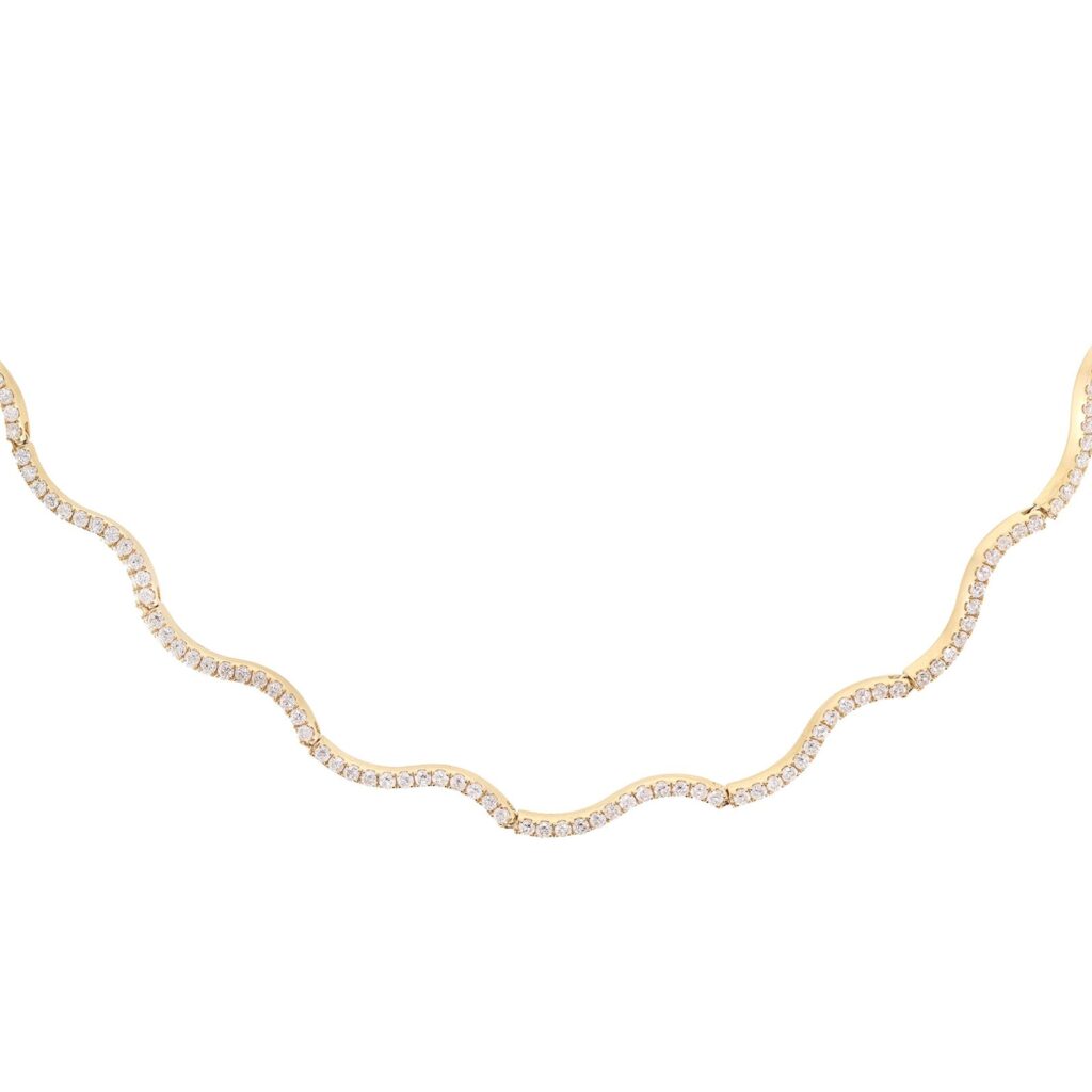 925 Sterling Silver Diamond Wavy Tennis Necklace