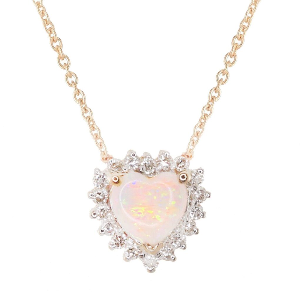 925 Sterling Silver Diamond White Opal Heart Necklace