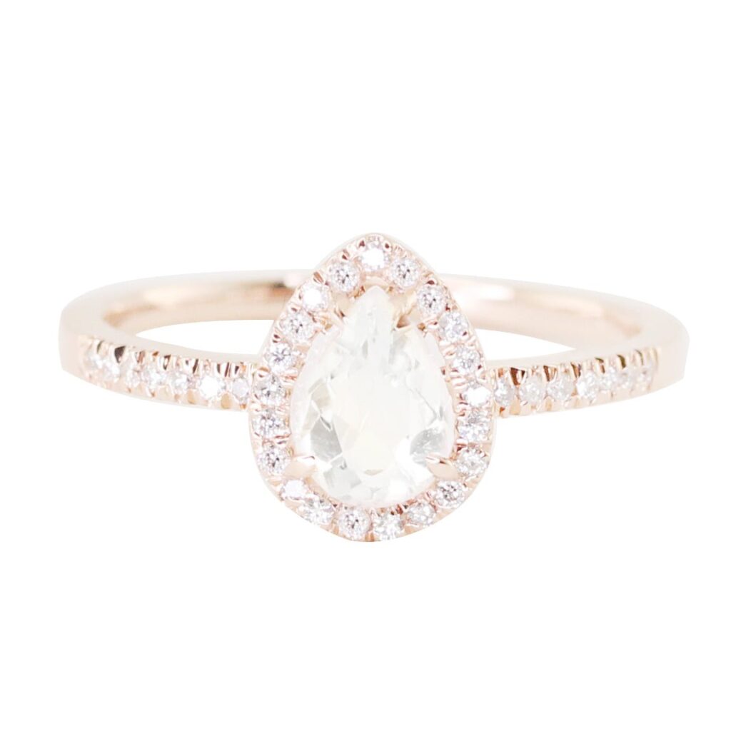 925 Sterling Silver Diamond White Topaz Teardrop Ring