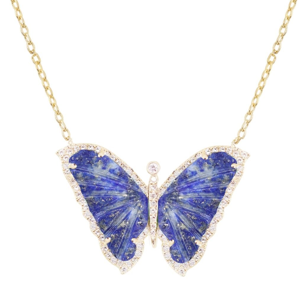 925 Sterling Silver Diamond Wild Lapis Baby Butterfly Necklace