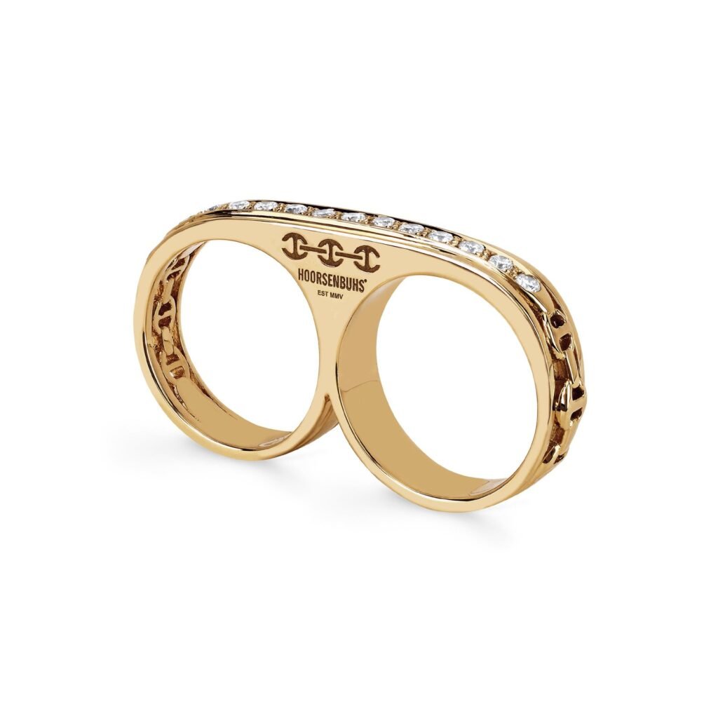 925 Sterling Silver Double Barrel Knuckle Diamond Ring