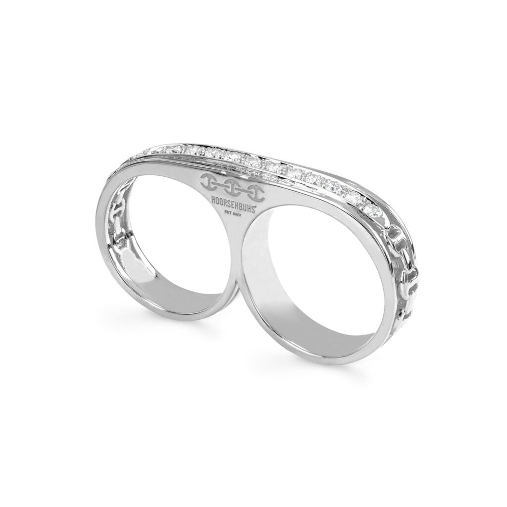 925 Sterling Silver Double Barrel Knuckle Diamond Ring