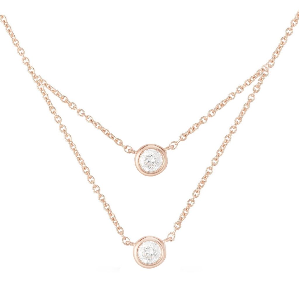925 Sterling Silver Double Diamond Bezel Necklace