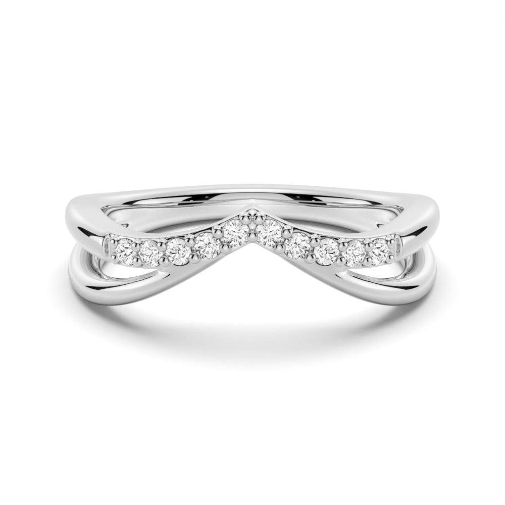 925 Sterling Silver Double Row Curved Crossover Contour Diamond Wedding Band