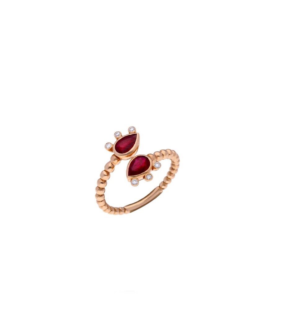 925 Sterling Silver Double Ruby Love Diamond Ring