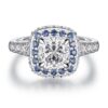925 Sterling Silver Double Sapphire Halo Cushion Cut Diamond Engagement Ring Split Band
