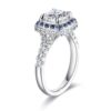 925 Sterling Silver Double Sapphire Halo Cushion Cut Diamond Engagement Ring Split Band - Image 2