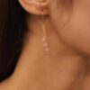 925 Sterling Silver Droplets Pink Sapphire Dangle Earrings - Image 2