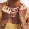 Pearl necklace with duet-inspired arrangement and polished finish